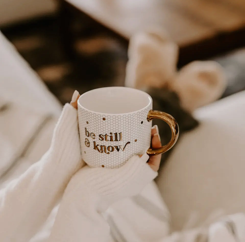 "Be Still + Know" Gold Mug